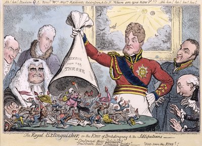 The Royal Extinguisher or the King of Brobdingnag and the Lilliputians, 1821 by Isaac, Robert and George Cruikshank